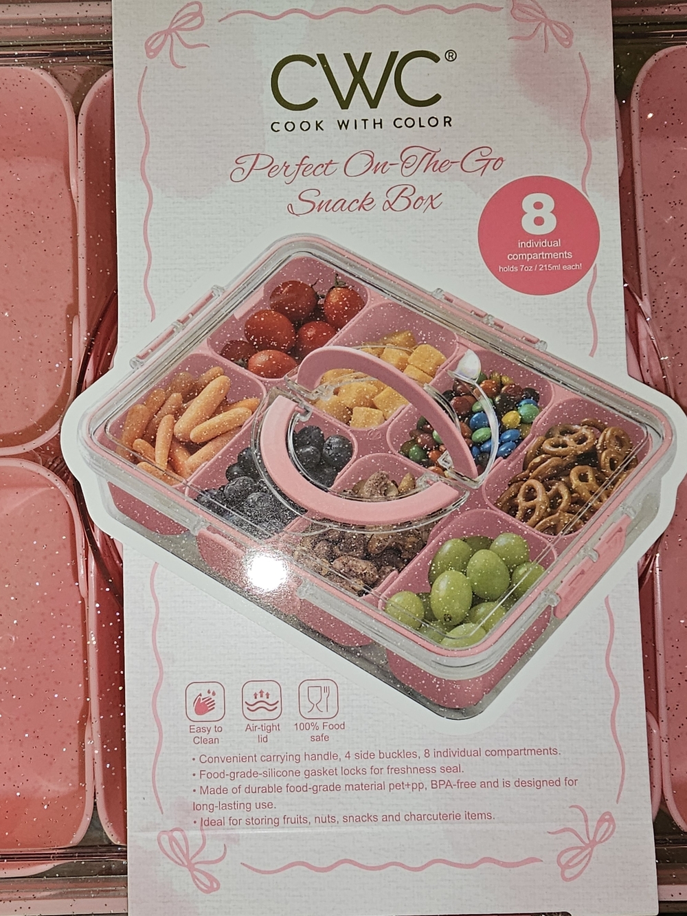 CWC Perfect On-The-Go Snack Box — Pink 8-Compartment Organizer - Picture 3 of 3
